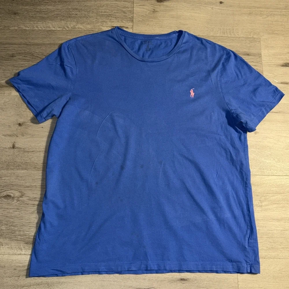 Polo Ralph Lauren Custom Fit T Shirt XL Blue‎ Short Sleeve Pink Pony Tee Mens